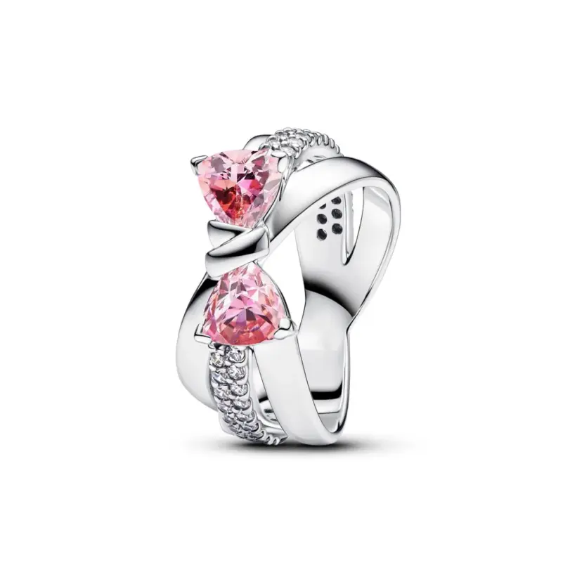 Anillo de Plata de Ley 925 con lazo rosa y perla blanca, anillos para mujer, accesorios de joyería de moda europea, regalos de corazón, Patry de boda 6