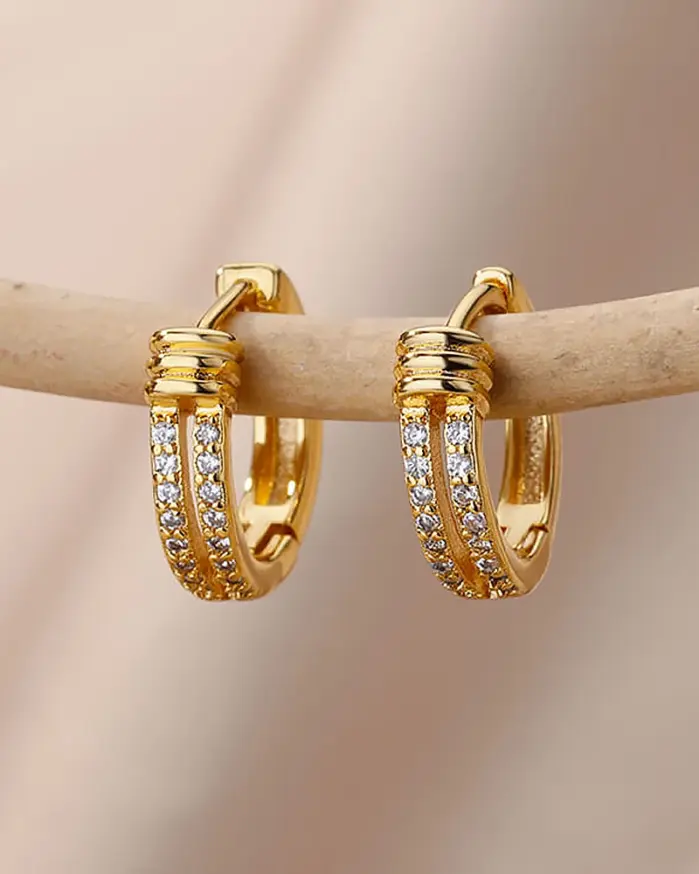 Pendientes de Aro con Circonita Cúbica para Mujer, Color Dorado de Lujo, Acero Inoxidable, Tendencia 2026, Joyería Estética para Oreja, Aretes 1