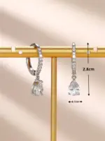 pendientes colgantes de circonia cúbica para mujer, aretes clásicos simples cuadrados/corazón/pera, estilo atemporal, joyería de eternidad de tendencia de boda 13