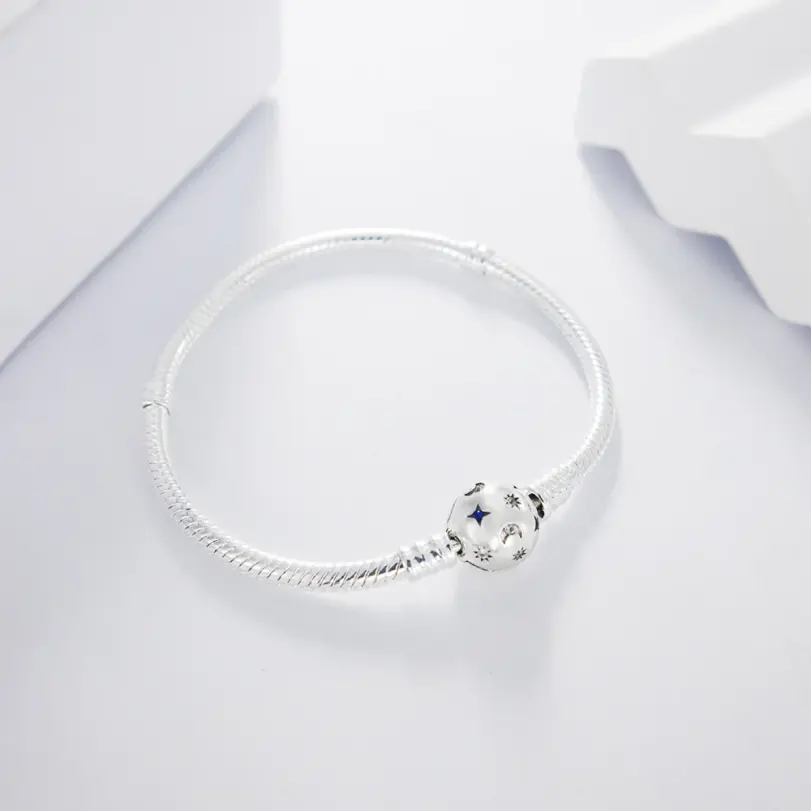 Nueva pulsera de plata 925, pulsera de cabeza redonda con diseño de sol, Luna y estrellas para dijes originales, joyería de cuentas para mujer, fabricación de joyería DIY, regalo 3