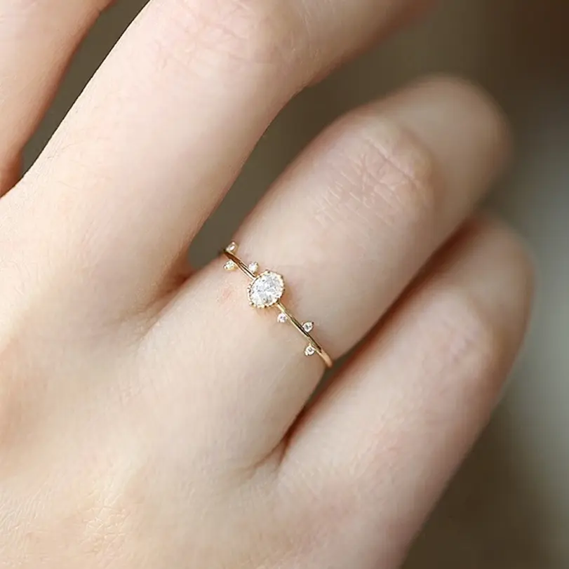 anillos finos delicados para mujer, anillos de boda de circonia cúbica de cristal con incrustaciones de Color dorado, joyería exquisita para mujer, venta al por mayor 5