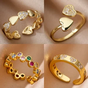 Anillos de corazón geométricos de circón para mujer, anillo de boda de Color dorado de acero inoxidable, joyería estética de lujo, regalo para pareja 2025 1