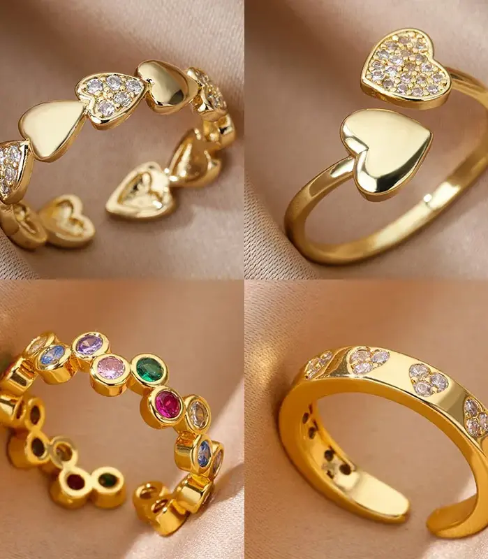 Anillos de corazón geométricos de circón para mujer, anillo de boda de Color dorado de acero inoxidable, joyería estética de lujo, regalo para pareja 2025 1