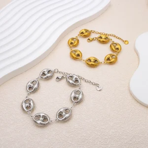 2025 Nueva pulsera de lujo con esqueleto de color dorado: joyería de acero inoxidable para mujer, ✓ Accesorios hipoalergénicos para regalos y fiestas 1