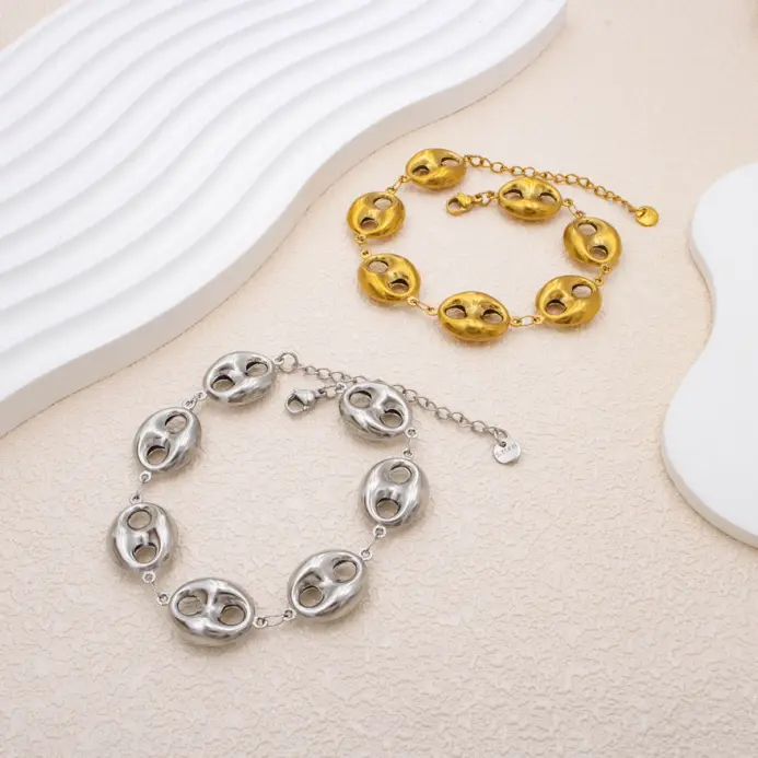 2025 Nueva pulsera de lujo con esqueleto de color dorado: joyería de acero inoxidable para mujer, ✓ Accesorios hipoalergénicos para regalos y fiestas 1