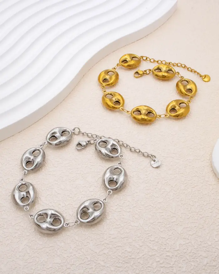 2025 Nueva pulsera de lujo con esqueleto de color dorado: joyería de acero inoxidable para mujer, ✓ Accesorios hipoalergénicos para regalos y fiestas 1