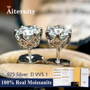 Pendientes de moissanita GRA 100% auténtica para mujer, joyería fina de 18K con 2 certificados, Plata de Ley VVS1 1