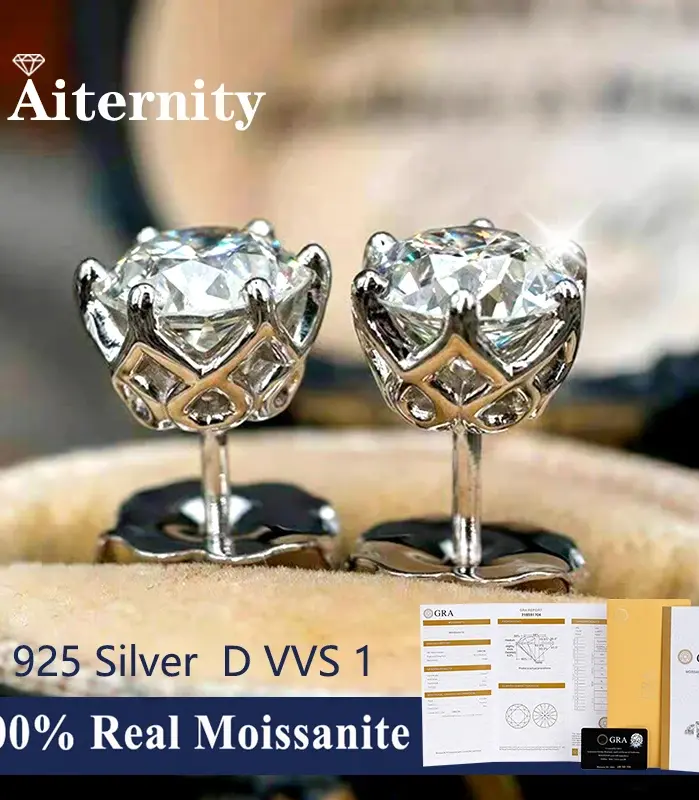 Pendientes de moissanita GRA 100% auténtica para mujer, joyería fina de 18K con 2 certificados, Plata de Ley VVS1 1