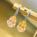 Huitan-pendientes colgantes de circonia cúbica para mujer, color rosa pera/amarillo, Color plateado, compromiso de boda de lujo, joyería 2