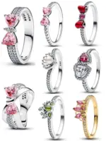 Anillo europeo nuevo de plata 925 con lazo rosa y rojo, tamaño 6789, adecuado para mujeres y hombres, joyería, fiestas, bodas de moda 2