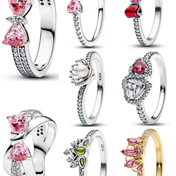 Anillo europeo nuevo de plata 925 con lazo rosa y rojo, tamaño 6789, adecuado para mujeres y hombres, joyería, fiestas, bodas de moda 2