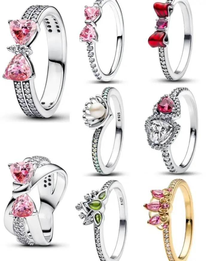 Anillo europeo nuevo de plata 925 con lazo rosa y rojo, tamaño 6789, adecuado para mujeres y hombres, joyería, fiestas, bodas de moda 2
