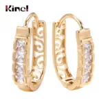 Kinel nueva moda pendientes de aro de circón Natural para mujer 585 Color oro rosa flor hueca joyería fina para fiesta y boda 6
