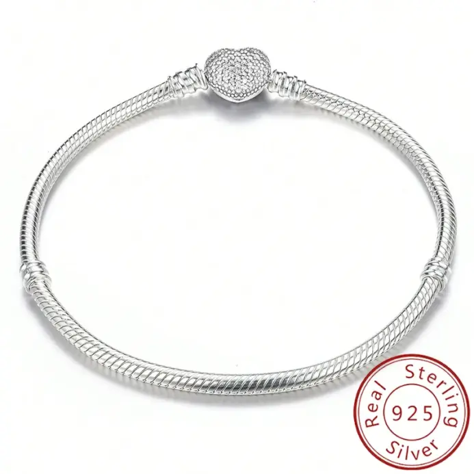 Pulsera de corazón de amor dulce de circón de Plata de Ley 925, fabricación de cuentas DIY, pulseras originales de Pan, regalo de joyería fina 1
