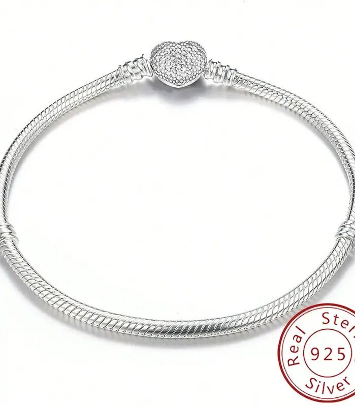 Pulsera de corazón de amor dulce de circón de Plata de Ley 925, fabricación de cuentas DIY, pulseras originales de Pan, regalo de joyería fina 1