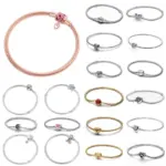 Pulseras de plata de ley 925 con forma de corazón, flor roja, Clip de estrella, pulsera de cadena de serpiente, brazaletes de amor, joyería fina DIY 1