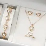 Conjunto de 4 Uds. De collar de cristal con forma de corazón para mujer, pulsera, anillo, pendiente, exquisito conjunto de joyería para fiesta y boda, regalo de vacaciones 2