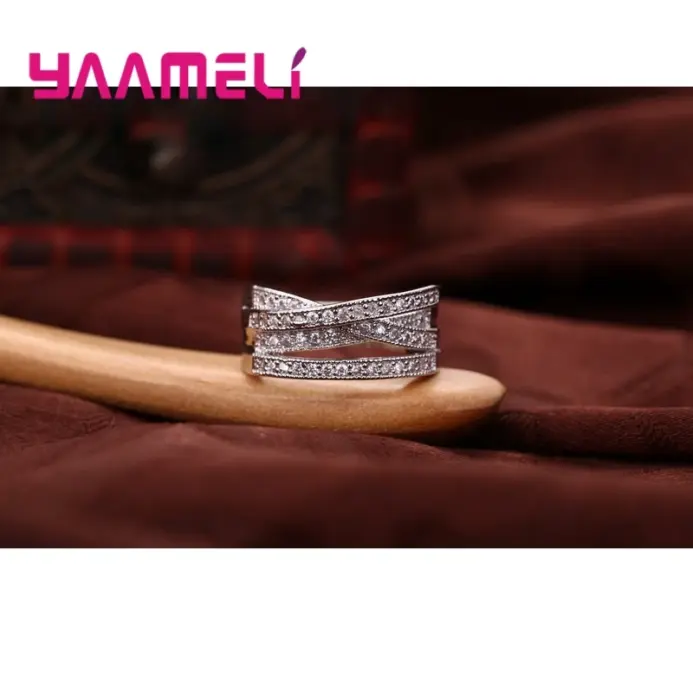 Anillos de plata de ley 925 para hombre y mujer, joyería de Color con incrustaciones de cristal, superposición cruzada, 2