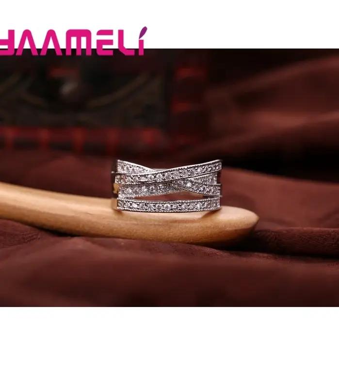 Anillos de plata de ley 925 para hombre y mujer, joyería de Color con incrustaciones de cristal, superposición cruzada, 2