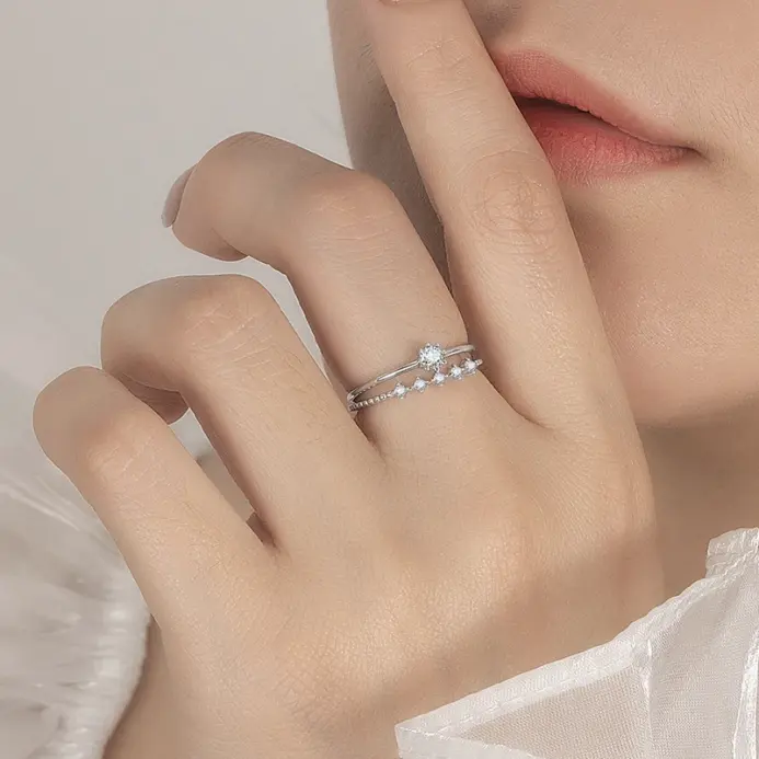 PERFANY-Anillo de moissanita de 0,1 quilates para mujer, conjunto de joyería de boda de lujo con diamantes de laboratorio de plata pura S925 2