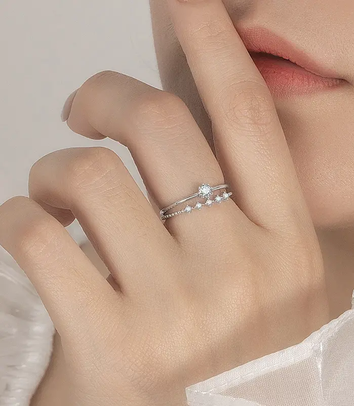 PERFANY-Anillo de moissanita de 0,1 quilates para mujer, conjunto de joyería de boda de lujo con diamantes de laboratorio de plata pura S925 2