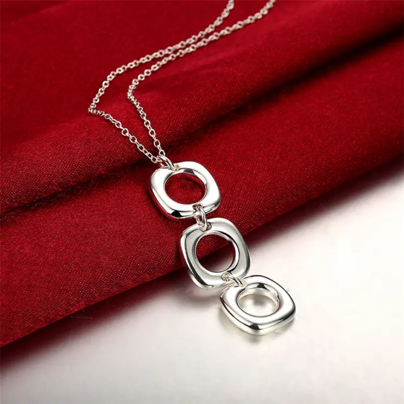Conjunto de pendientes y collar cuadrado redondo de Plata de Ley 925 para mujer, joyería con dijes de moda para fiesta de compromiso y boda 3
