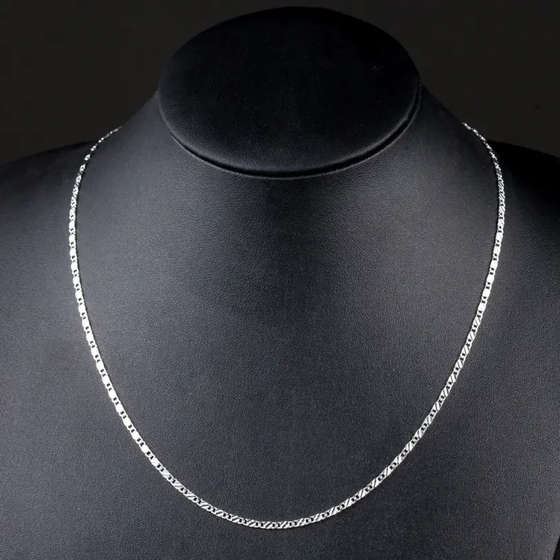 Nuevas cadenas planas finas de Plata de Ley 925 de 2MM para clavícula, collares para hombres y mujeres, joyería para fiesta y boda, regalos de Navidad de 40-75cm 6
