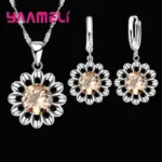 Nuevo conjunto de joyería de boda a la moda para mujer, collar con colgante de cristal de Color Plata de Ley 925 de alta calidad, pendiente de aro, gran promoción 17