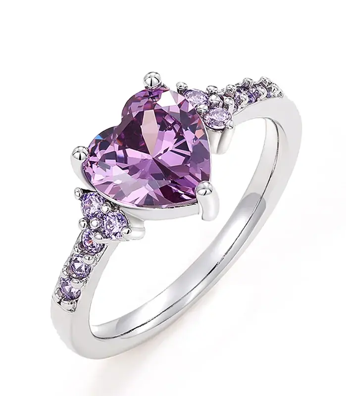 anillos de circonia cúbica con corazón púrpura para mujer, accesorios únicos de compromiso de boda, regalo elegante para mujer, joyería romántica de moda 2