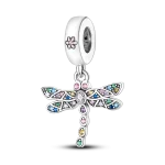 Abalorios de libélula y flor de arcoíris de plata 925, abalorio colgante con cuentas de animales, compatible con Pulsera Original, joyería DIY 24