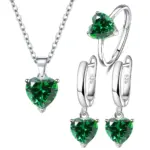 Juegos de joyas para mujer de plata de ley 925, anillo de circón con forma de corazón, pendientes, collar, boda, novia, elegante, Navidad, envío gratis 3