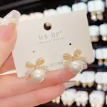 Pendientes brillantes con lazo de diamantes de imitación y perlas, joyería ligera de lujo, regalos para mujer, boda y cumpleaños 4