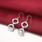 Conjunto de pendientes y collar cuadrado redondo de Plata de Ley 925 para mujer, joyería con dijes de moda para fiesta de compromiso y boda 2