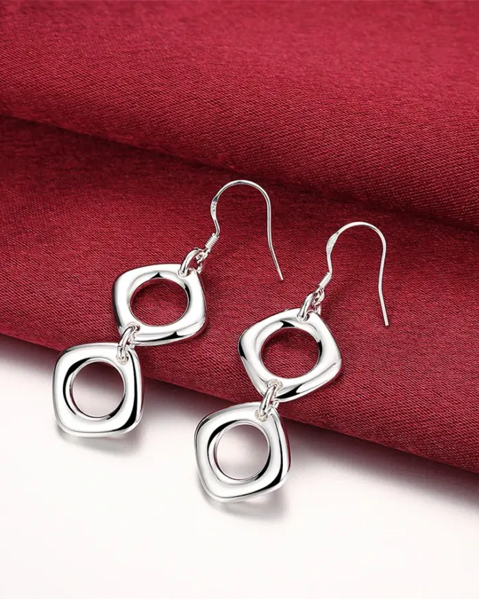 Conjunto de pendientes y collar cuadrado redondo de Plata de Ley 925 para mujer, joyería con dijes de moda para fiesta de compromiso y boda 2
