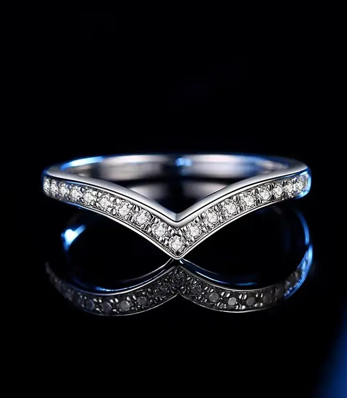 100% pluma probadora de diamantes, anillo de moissanita a juego, banda de diamantes de boda para mujer, anillo de cola única de Plata de Ley 925 2