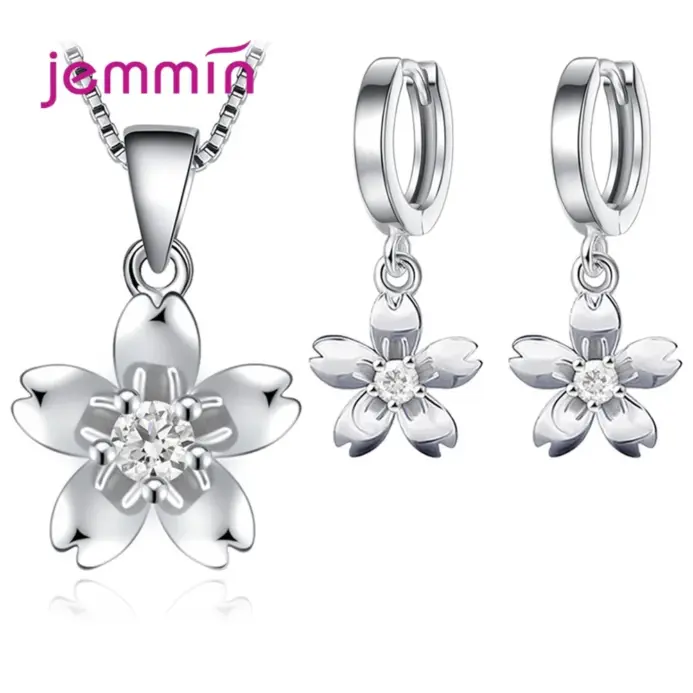 Conjuntos de Plata de Ley 925 elegantes coreanos para mujer, collares de flores, pendientes colgantes con Piercing para boda, amantes de la joyería de fiesta 2
