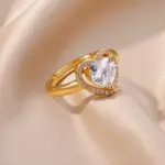 Anillos de corazón de acero inoxidable para mujer, anillo ajustable de corazón chapado en oro con circonita, accesorios para fiesta de boda, regalo de joyería 2023 2