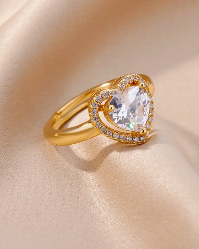 Anillos de corazón de acero inoxidable para mujer, anillo ajustable de corazón chapado en oro con circonita, accesorios para fiesta de boda, regalo de joyería 2023 2