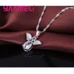 Venta promociones, bonitos conjuntos de joyería con forma de Ángel, cristal, Plata de Ley 925, colgante de Color, collar y pendientes, conjunto de cumpleaños para mujer 5