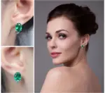 JewelryPalace, pendientes de aro con Clip de Plata de Ley 925 con Esmeralda creada en verde de 3,4 quilates para mujer, regalo de compromiso, joyería fina de moda 3