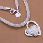 collar de plata de ley 925 con dije de corazón para boda, collar de amor para mujer, joyería de plata de 18 pulgadas de lujo Noble 1