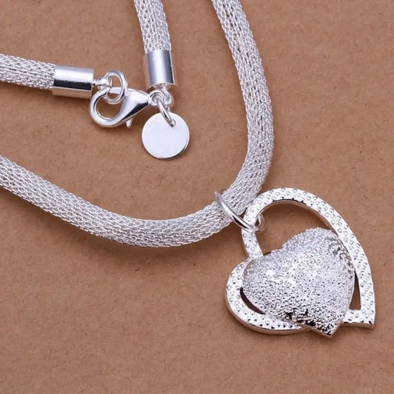 collar de plata de ley 925 con dije de corazón para boda, collar de amor para mujer, joyería de plata de 18 pulgadas de lujo Noble 1 collar de plata de ley 925 con dije de corazón para boda, collar de amor para mujer, joyería de plata de 18 pulgadas de lujo Noble 1