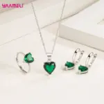 Conjuntos de regalo de joyería fina de Plata de Ley 925 para mujer, pendientes Huggie de circón con corazón romántico, colgante, collar, anillo 5