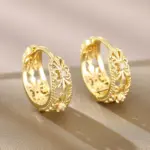 pendientes de aro para mujer, diseño calado, joyería elegante para fiesta de boda, Color plateado/dorado, accesorios CZ con incrustaciones 5