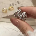 Pendientes de Aro Circulares de Acero Inoxidable Color Dorado para Mujer, Pendientes Simples de Doble Aro con Circonita Cúbica, Joyería para Perforación de Cartílago 16