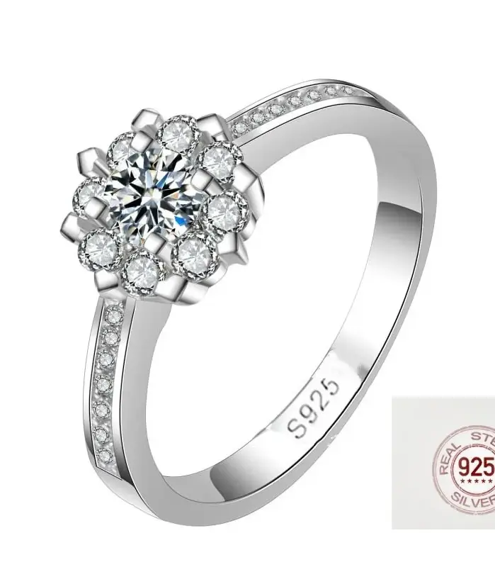 Anillo clásico de Plata de Ley 925 de lujo para mujer, joyería de copo de nieve, anillo de diamante simple de 30 quilates, anillo de mujer de diamante de imitación 1