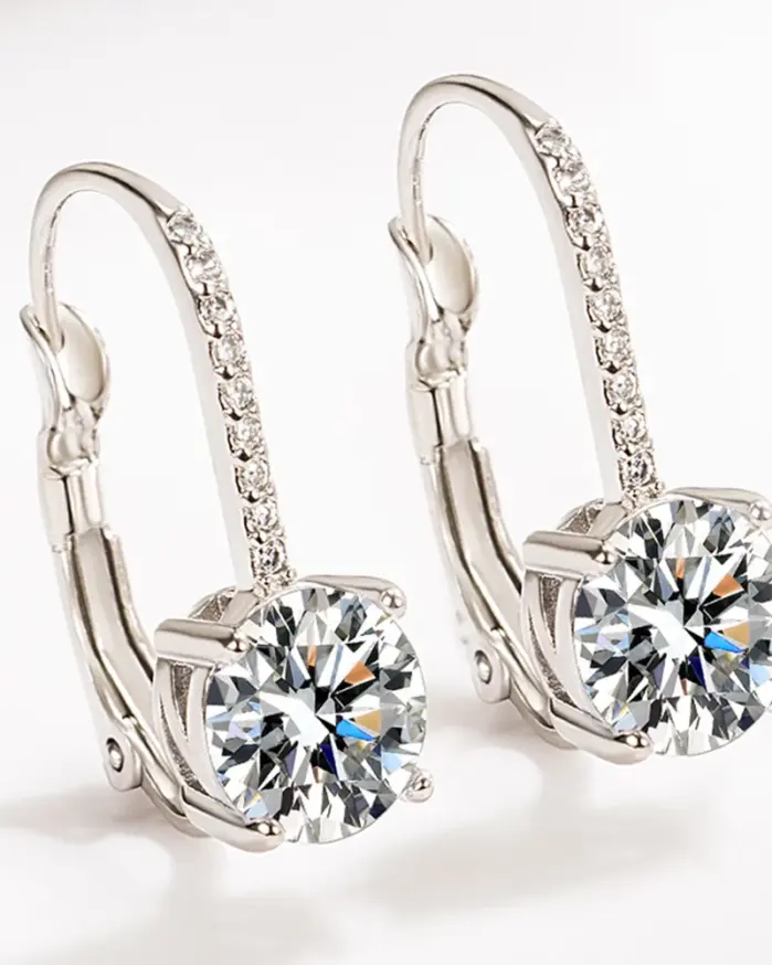 Sello brillante de lujo para mujer, pendientes de plata de ley 925 chapados en oro con incrustaciones de Boutique, pendientes de gota de gancho de circón blanco, regalo 2