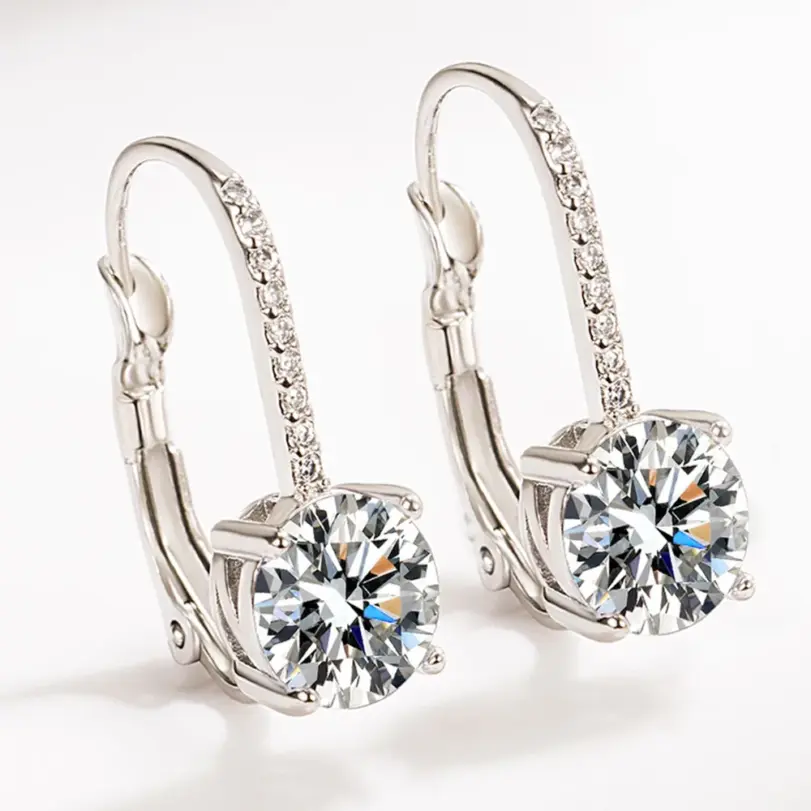 Sello brillante de lujo para mujer, pendientes de plata de ley 925 chapados en oro con incrustaciones de Boutique, pendientes de gota de gancho de circón blanco, regalo 2