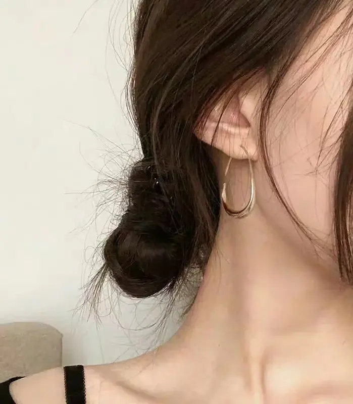 Pendientes de aro de boda con elipse dorada de Plata de Ley 925 para mujer, joyería femenina de lujo, joyería de dinero 925 2