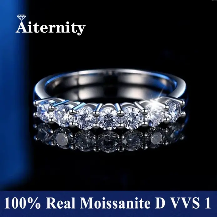 100% pluma probadora de diamantes, anillo de moissanita a juego, banda de diamantes de boda para mujer, anillo de cola única de Plata de Ley 925 1